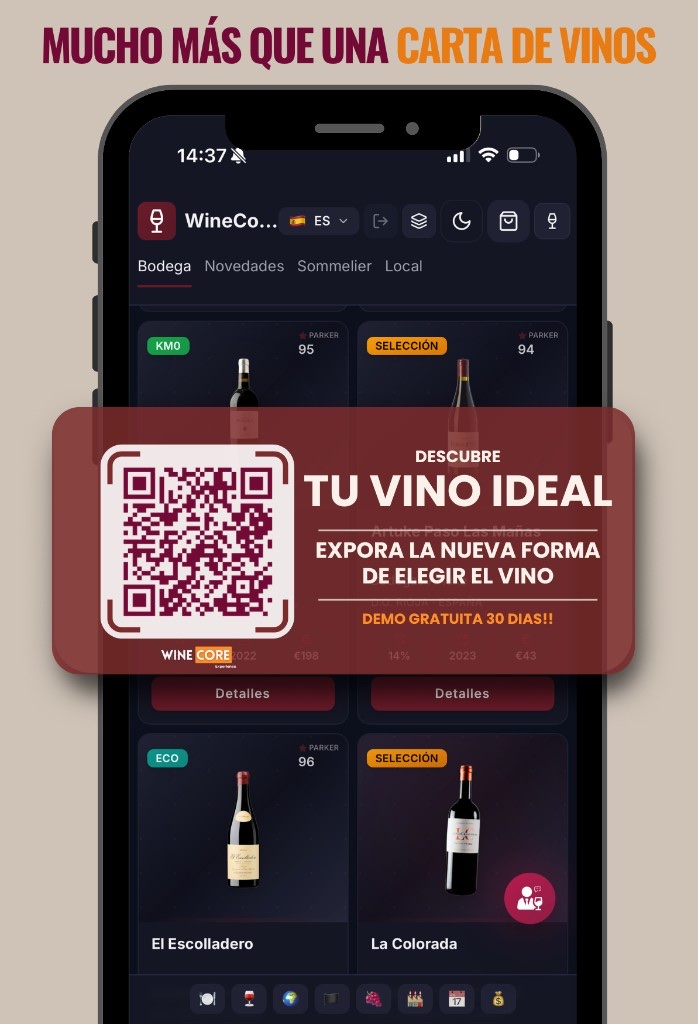 Código QR de WineCore para acceder a una carta de vinos digital