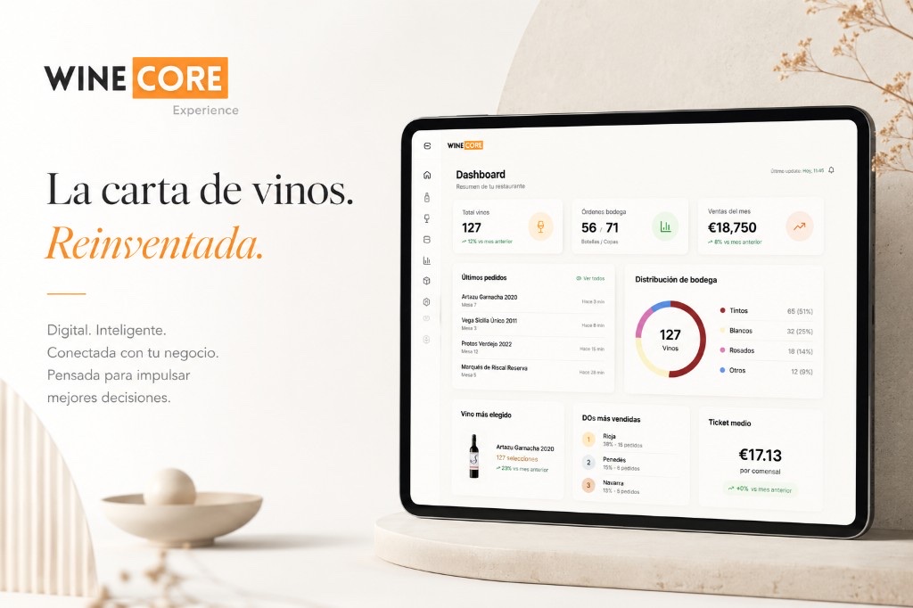 Dashboard de WineCore para gestionar una carta de vinos digital