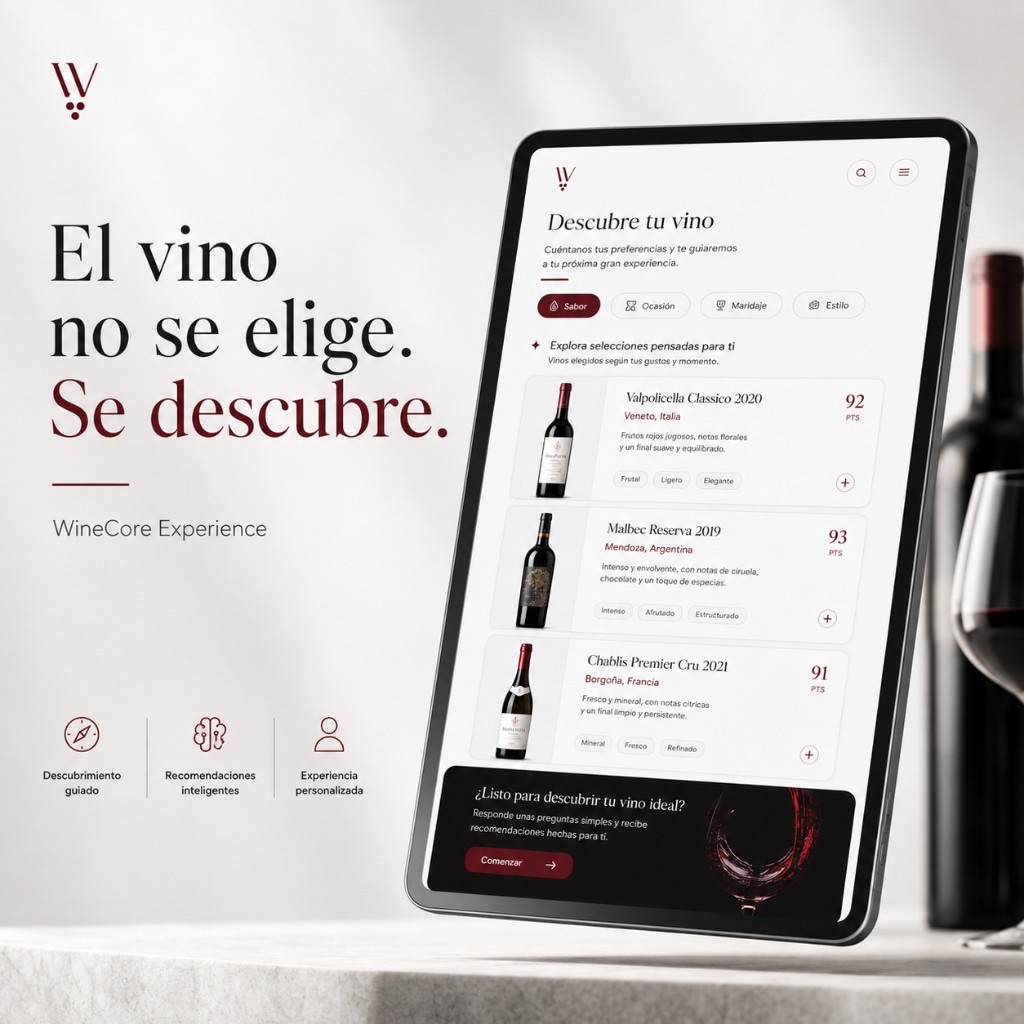 Experiencia WineCore para descubrir vinos y recomendaciones personalizadas